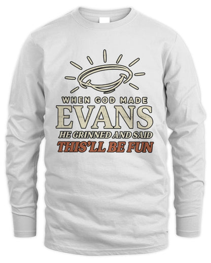 When God Made Your Name Funny Western T-Shirt T-Shirt EVANS M1-S82 / Men's Long Sleeved T-Shirt / white