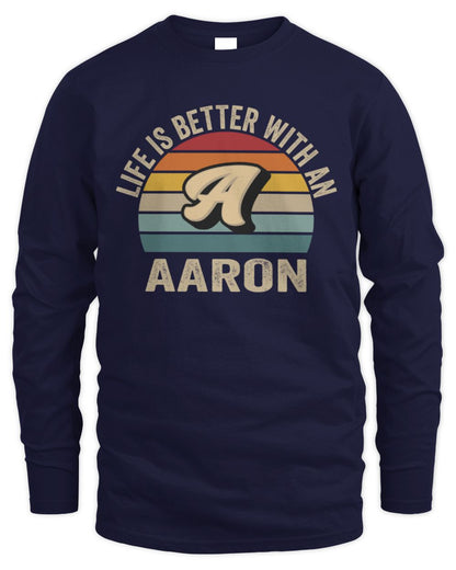 Life Is Better with Name Vintage Sun Shirt AARON M1-50 / Men's Long Sleeved T-Shirt / navy