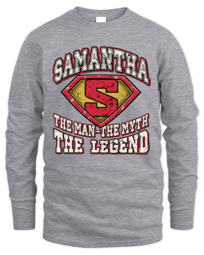 The Man The Myth The Legend Superman Graphic T-Shirt SAMANTHA M1-74 / Men's Long Sleeved T-Shirt / sport grey