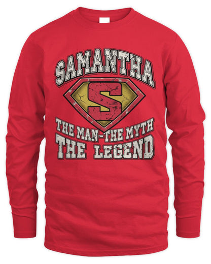 The Man The Myth The Legend Superman Graphic T-Shirt SAMANTHA M1-74 / Men's Long Sleeved T-Shirt / red