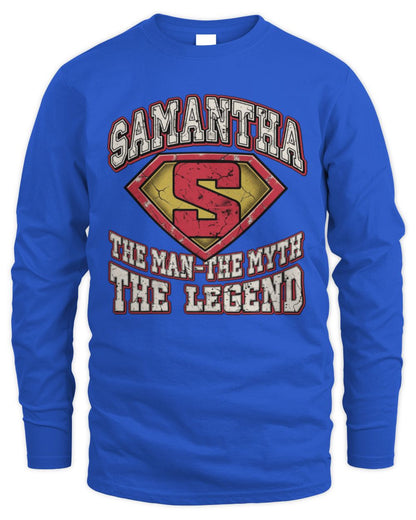The Man The Myth The Legend Superman Graphic T-Shirt SAMANTHA M1-74 / Men's Long Sleeved T-Shirt / royal
