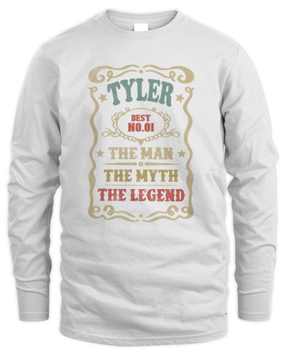 The Man The Myth The Legend Vintage Gold Wine Shirt TYLER M1-52 / Men's Long Sleeved T-Shirt / white