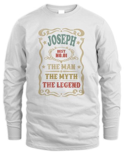The Man The Myth The Legend Vintage Gold Wine Shirt JOSEPH M1-52 / Men's Long Sleeved T-Shirt / white