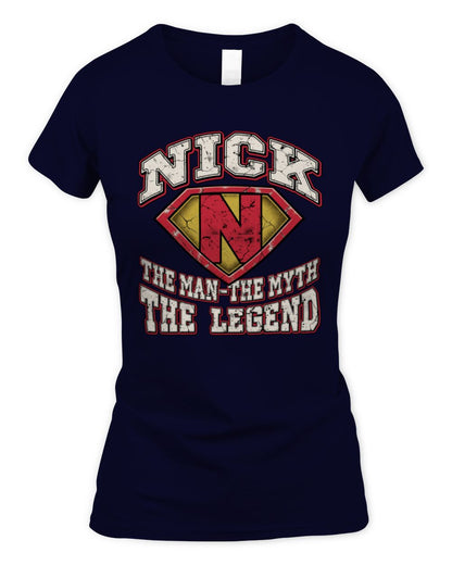 The Man The Myth The Legend Superman Graphic T-Shirt NICK M1-74 / Women's Standard T-Shirt / navy