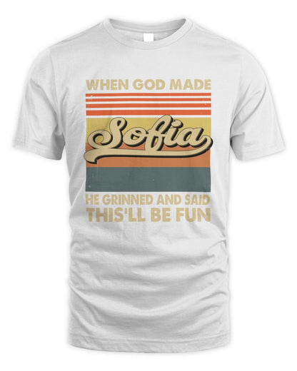 When God Made Your Name He Grinned Vintage T-Shirt SOFIA M1-55 / Unisex Standard T-Shirt / white