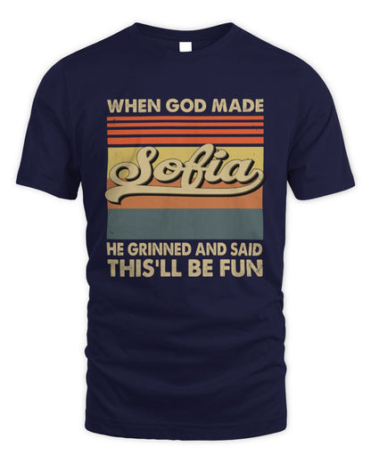 When God Made Your Name He Grinned Vintage T-Shirt SOFIA M1-55 / Unisex Standard T-Shirt / navy