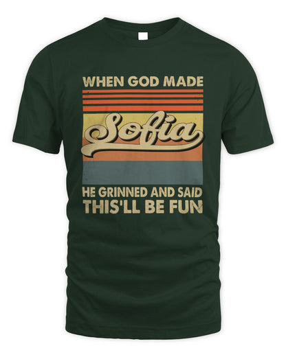 When God Made Your Name He Grinned Vintage T-Shirt SOFIA M1-55 / Unisex Standard T-Shirt / forest green