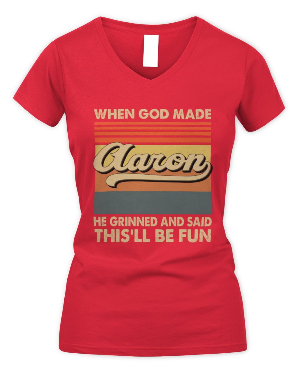 When God Made Your Name He Grinned Vintage T-Shirt AARON M1-55 / Women's V-Neck T-Shirt / red