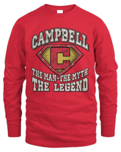 The Man The Myth The Legend Superman Graphic T-Shirt CAMPBELL M1-74 / Men's Long Sleeved T-Shirt / red