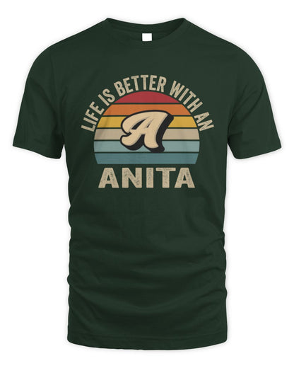Life Is Better with Name Vintage Sun Shirt ANITA M1-50 / Unisex Standard T-Shirt / forest green
