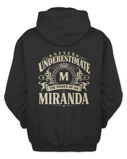 Never Underestimate Your Name Luxury Logo Shirt MIRANDA M1-63 / Unisex Hoodie / black