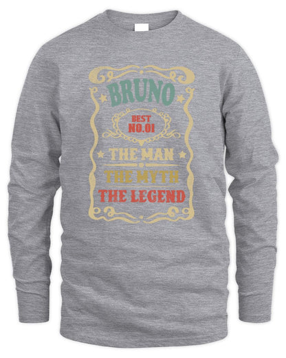 The Man The Myth The Legend Vintage Gold Wine Shirt BRUNO M1-52 / Men's Long Sleeved T-Shirt / sport grey