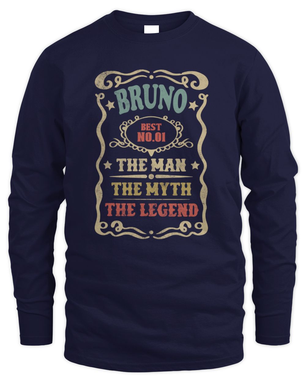 The Man The Myth The Legend Vintage Gold Wine Shirt BRUNO M1-52 / Men's Long Sleeved T-Shirt / navy