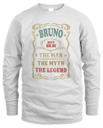 The Man The Myth The Legend Vintage Gold Wine Shirt BRUNO M1-52 / Men's Long Sleeved T-Shirt / white