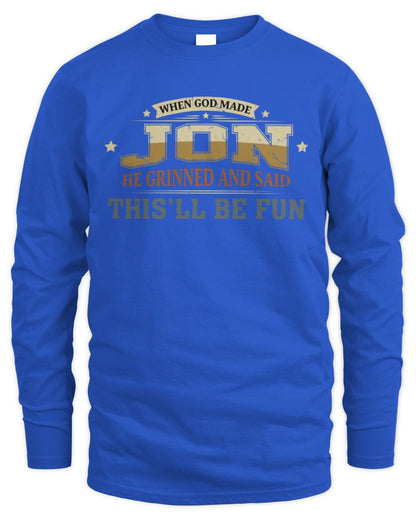 When God Made Your Name Funny Heritage T-Shirt JON M1-80 / Men's Long Sleeved T-Shirt / royal