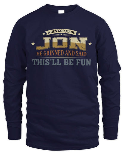When God Made Your Name Funny Heritage T-Shirt JON M1-80 / Men's Long Sleeved T-Shirt / navy