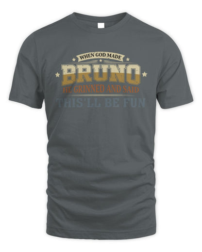 When God Made Your Name Funny Heritage T-Shirt BRUNO M1-80 / Unisex Standard T-Shirt / charcoal