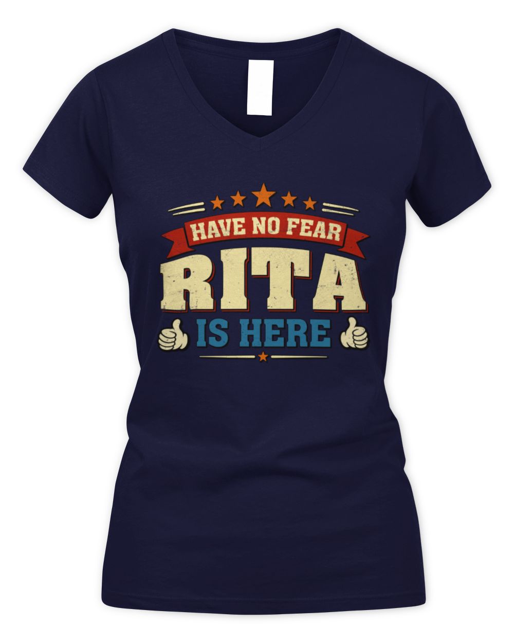 Have No Fear Your Name Is Here Cool Graphic T-Shirt RITA M1-71 / Women's V-Neck T-Shirt / navy
