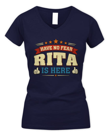 Have No Fear Your Name Is Here Cool Graphic T-Shirt RITA M1-71 / Women's V-Neck T-Shirt / navy