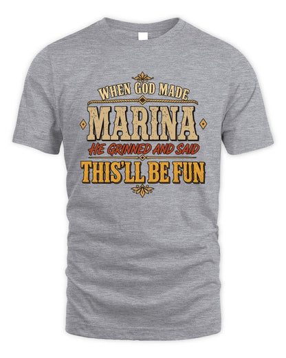 When God Made Your Name Funny Western T-Shirt MARINA M1-81 / Unisex Standard T-Shirt / sport grey