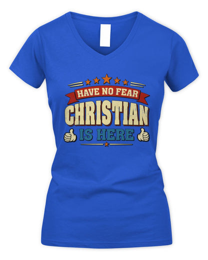 Have No Fear Your Name Is Here Cool Graphic T-Shirt CHRISTIAN M1-71 / Women's V-Neck T-Shirt / royal