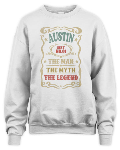 The Man The Myth The Legend Vintage Gold Wine Shirt AUSTIN M1-52 / Unisex Sweatshirt / white