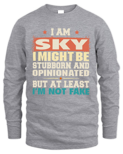 I Am Name I Might Be Stubborn and Opinionated Graphic T-Shirt SKY M1-72 / Men's Long Sleeved T-Shirt / sport grey