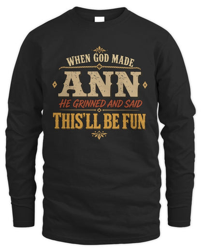 When God Made Your Name Funny Western T-Shirt ANN M1-81 / Men's Long Sleeved T-Shirt / black