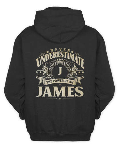 Never Underestimate Your Name Luxury Logo Shirt JAMES M1-63 / Unisex Hoodie / black