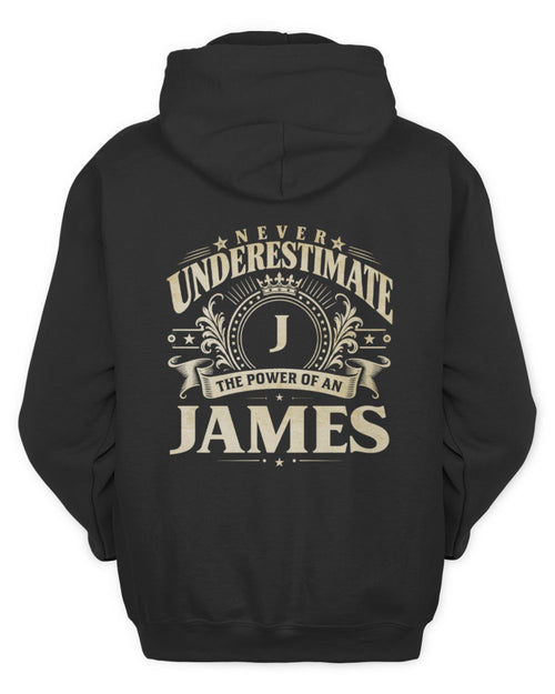 Never Underestimate Your Name Luxury Logo Shirt JAMES M1-63 / Unisex Hoodie / black