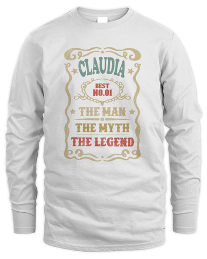 The Man The Myth The Legend Vintage Gold Wine Shirt CLAUDIA M1-52 / Men's Long Sleeved T-Shirt / white