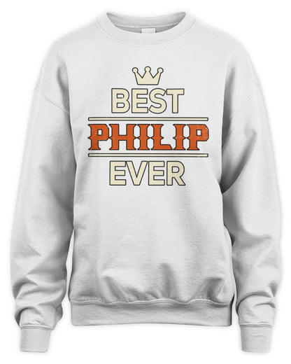 Best Your Name With Crown Shirt PHILIP M1-59 / Unisex Sweatshirt / white