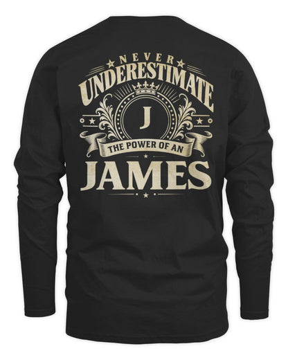Never Underestimate Your Name Luxury Logo Shirt JAMES M1-63 / Men's Long Sleeved T-Shirt / black