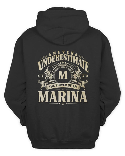 Never Underestimate Your Name Luxury Logo Shirt MARINA M1-63 / Unisex Hoodie / black
