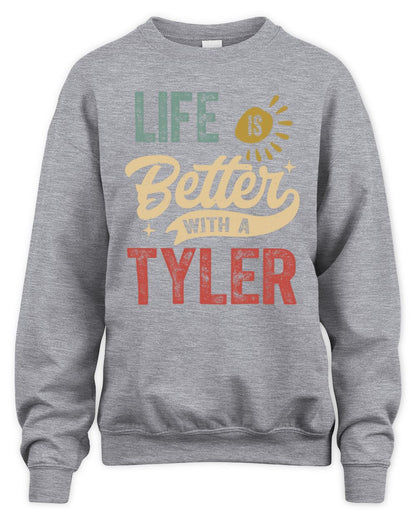 Life Is Better With a Name Personalized Retro T-Shirt TYLER-48 / Unisex Sweatshirt / sport grey