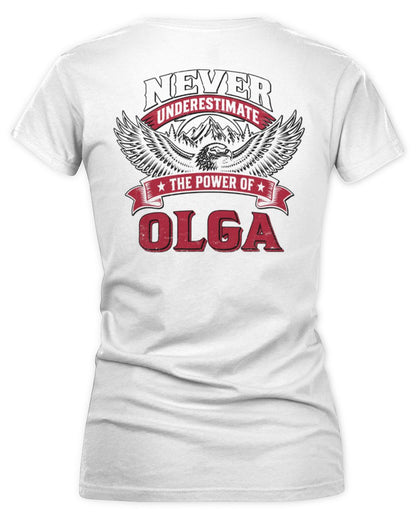 Never Underestimate Your Name Eagle Mountain Shirt OLGA M1-61 / Women's V-Neck T-Shirt / white