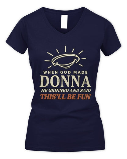 When God Made Your Name Funny Western T-Shirt T-Shirt DONNA M1-S82 / Women's V-Neck T-Shirt / navy