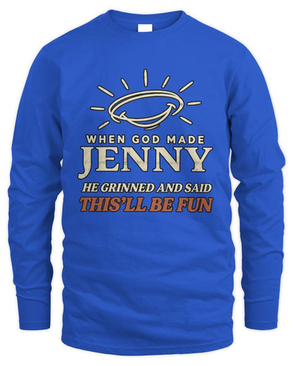 When God Made Your Name Funny Western T-Shirt T-Shirt JENNY M1-S82 / Men's Long Sleeved T-Shirt / royal