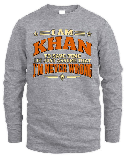 I'm Name Let's Just Assume I'm Never Wrong Retro Shirt KHAN M1-64 / Men's Long Sleeved T-Shirt / sport grey
