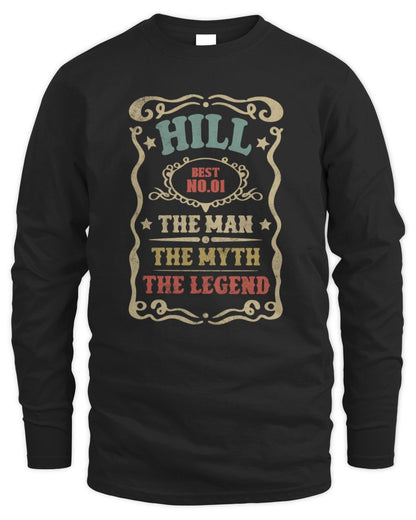 The Man The Myth The Legend Vintage Gold Wine Shirt HILL M1-52 / Men's Long Sleeved T-Shirt / black