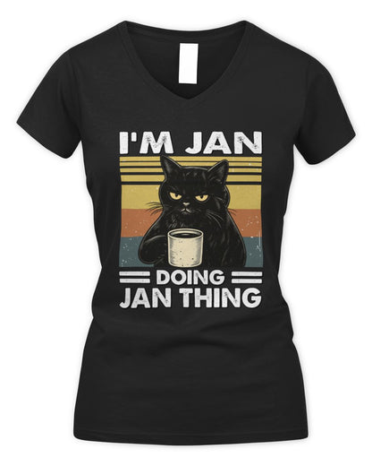 I'm Name Doing Name Thing Grumpy Black Cat Shirt JAN M1-79 / Women's V-Neck T-Shirt / black
