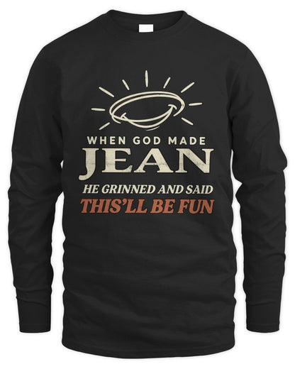 When God Made Your Name Funny Western T-Shirt T-Shirt JEAN M1-S82 / Men's Long Sleeved T-Shirt / black