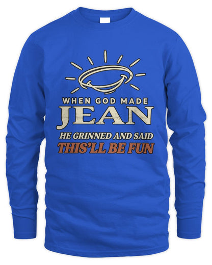 When God Made Your Name Funny Western T-Shirt T-Shirt JEAN M1-S82 / Men's Long Sleeved T-Shirt / royal