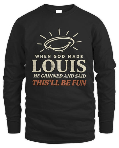 When God Made Your Name Funny Western T-Shirt T-Shirt LOUIS M1-S82 / Men's Long Sleeved T-Shirt / black