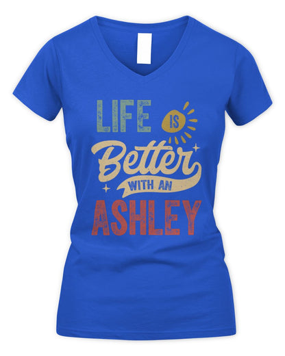 Life Is Better With a Name Personalized Retro T-Shirt ASHLEY-48 / Women's V-Neck T-Shirt / royal