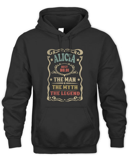 The Man The Myth The Legend Vintage Gold Wine Shirt ALICIA M1-52 / Unisex Hoodie / black
