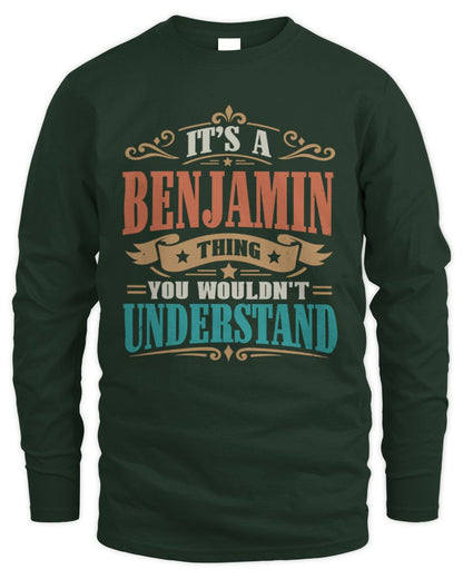 It’s a Name Thing Personalized Retro T-Shirt BENJAMIN M1-47 / Men's Long Sleeved T-Shirt / forest green