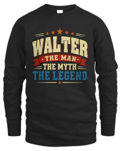 The Man The Myth The Legend Ribbon Vintage T-Shirt WALTER M1-56 / Men's Long Sleeved T-Shirt / black