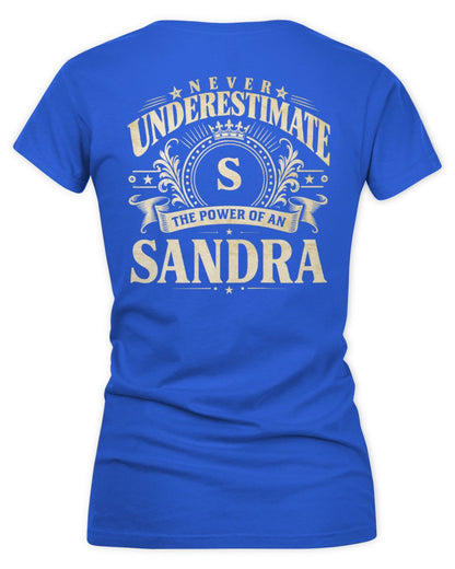 Never Underestimate Your Name Luxury Logo Shirt SANDRA M1-63 / Women's V-Neck T-Shirt / royal
