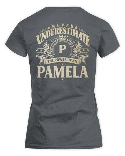 Never Underestimate Your Name Luxury Logo Shirt PAMELA M1-63 / Women's Standard T-Shirt / charcoal
